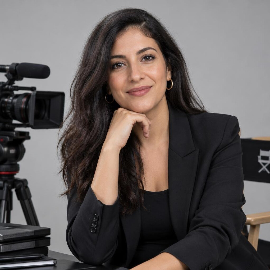 Portrait of a professional woman with long dark hair